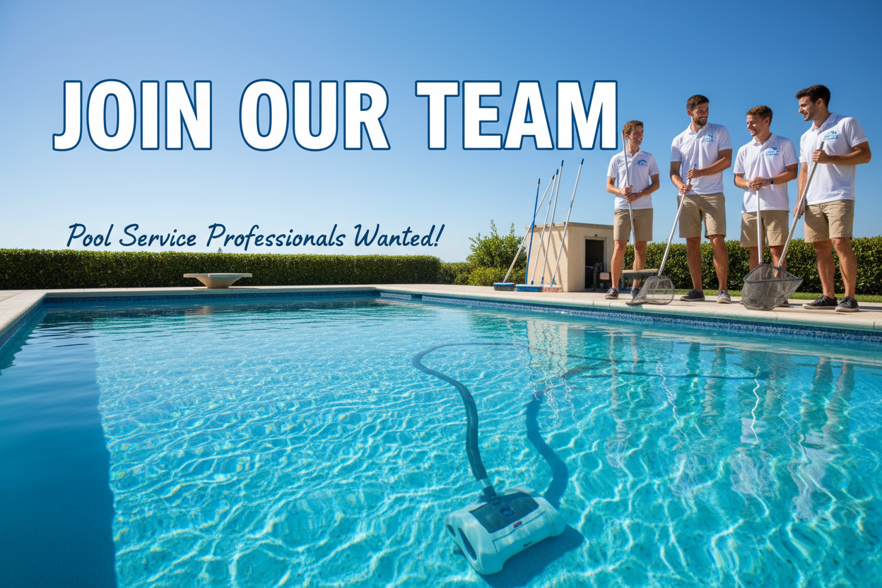 a photo explaing we are hiring for a pool company